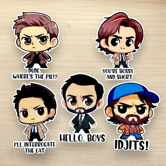 Boys of Supernatural Chibi Style Stickers with Quotes