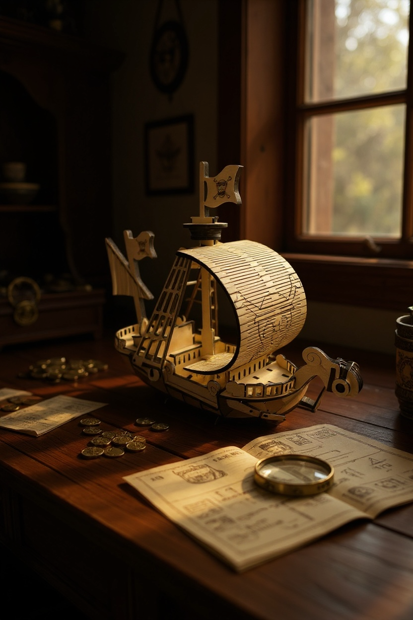 One Piece Going Merry 3D Puzzle Kit – Laser Cut Wood Model, Illustrated Instructions & Glue Included