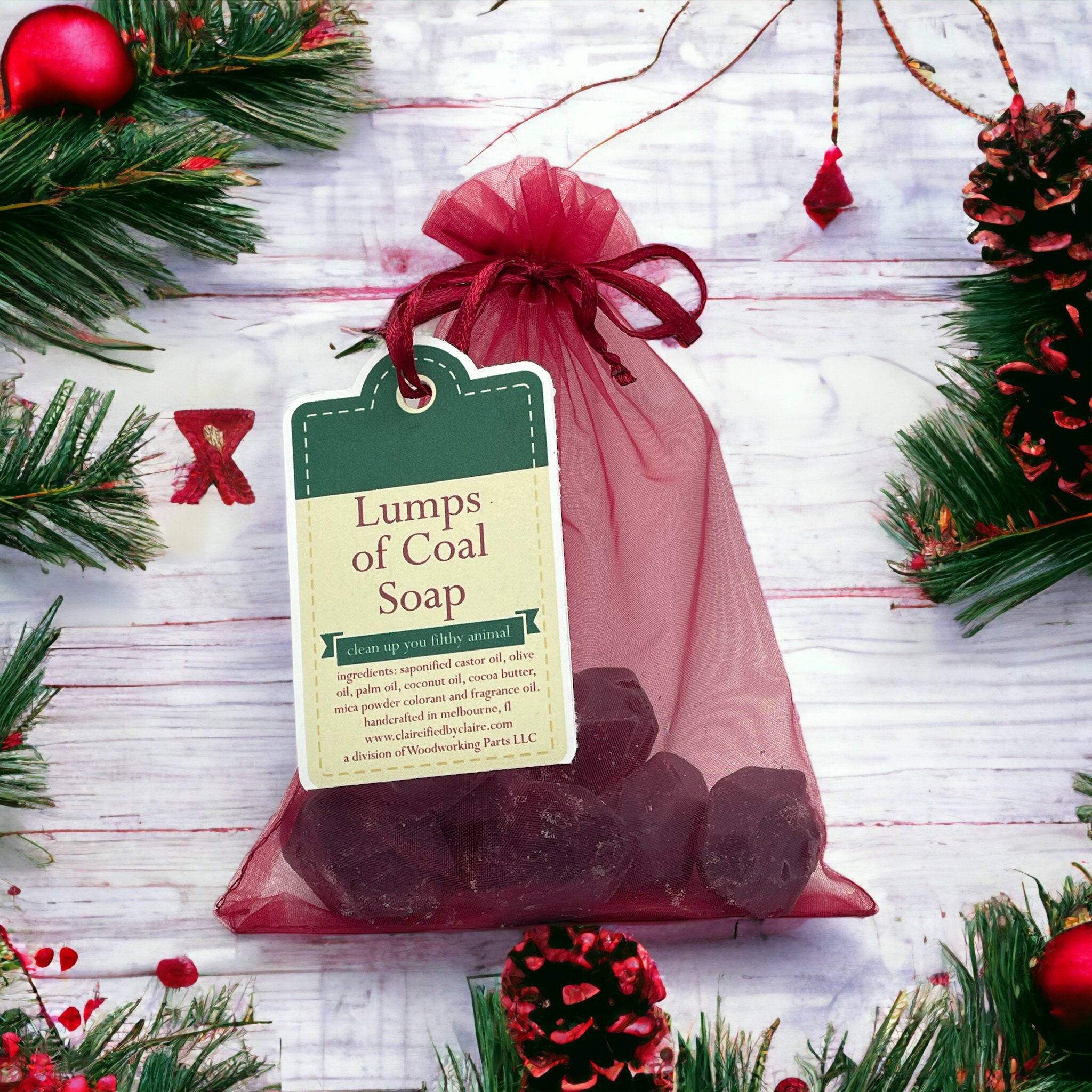 Lumps of Coal Soap with Satchel and Tag