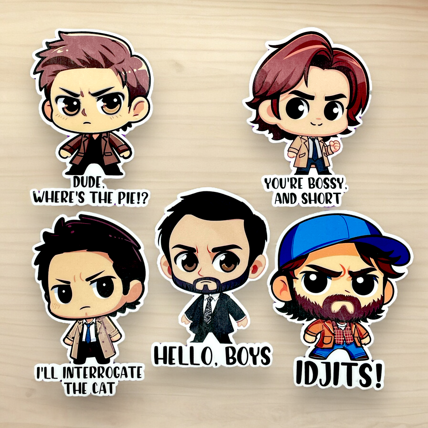 Boys of Supernatural Chibi Style Stickers with Quotes