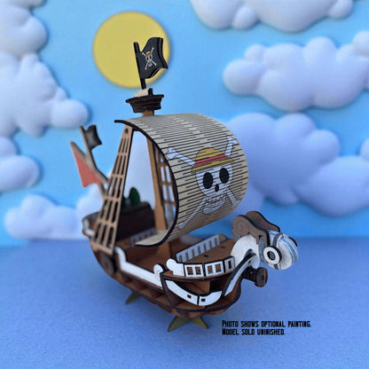 One Piece Going Merry 3D Puzzle Kit – Laser Cut Wood Model, Illustrated Instructions & Glue Included