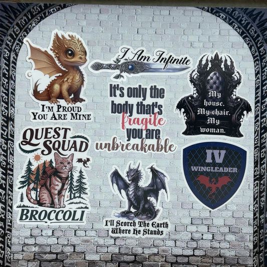 Fourth Wing Inspired Sticker Set – Fantasy Book Stickers, Individual or Full Set, Bookish Gifts, Dragon Rider
