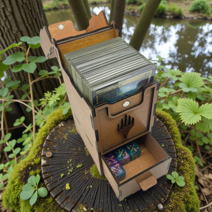 Laser Cut MTG Card & Dice Holder – Wooden Storage Box for Magic the Gathering, Holds 100+ Cards & Dice