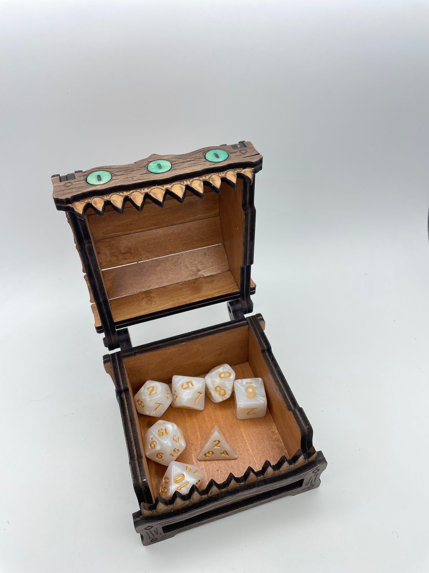 Laser Engraved Mimic Box – Handcrafted Fantasy Decor, Basswood Keepsake Chest, DnD Dice Box or Trinket Storage