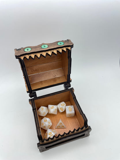 Laser Engraved Mimic Box – Handcrafted Fantasy Decor, Basswood Keepsake Chest, DnD Dice Box or Trinket Storage