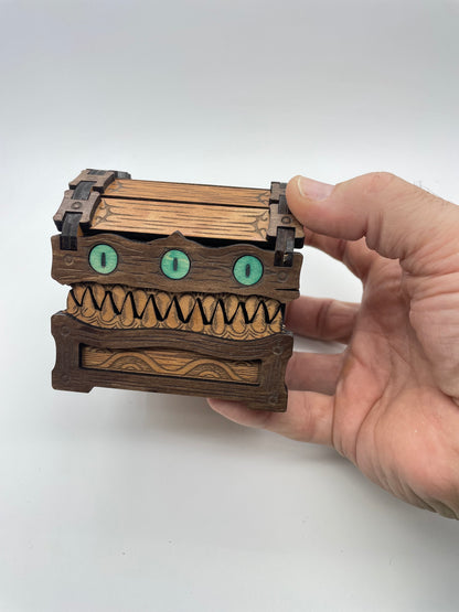 Laser Engraved Mimic Box – Handcrafted Fantasy Decor, Basswood Keepsake Chest, DnD Dice Box or Trinket Storage