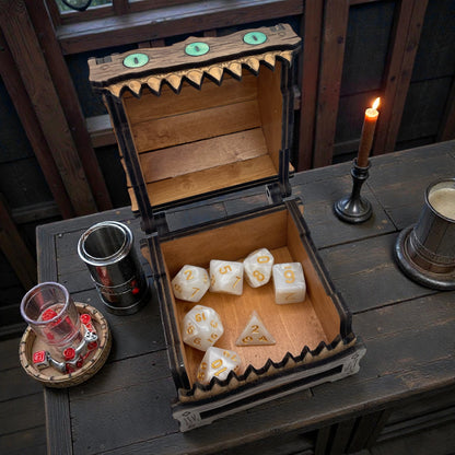 Laser Engraved Mimic Box – Handcrafted Fantasy Decor, Basswood Keepsake Chest, DnD Dice Box or Trinket Storage