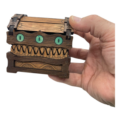 Laser Engraved Mimic Box – Handcrafted Fantasy Decor, Basswood Keepsake Chest, DnD Dice Box or Trinket Storage