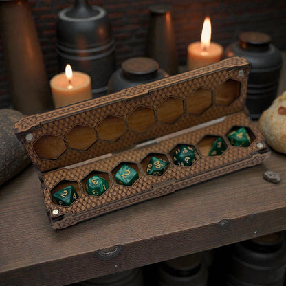 Laser Engraved D&D Dice Holder | Magnetic Wooden Dice Box | RPG Dice Case for Tabletop Gamers