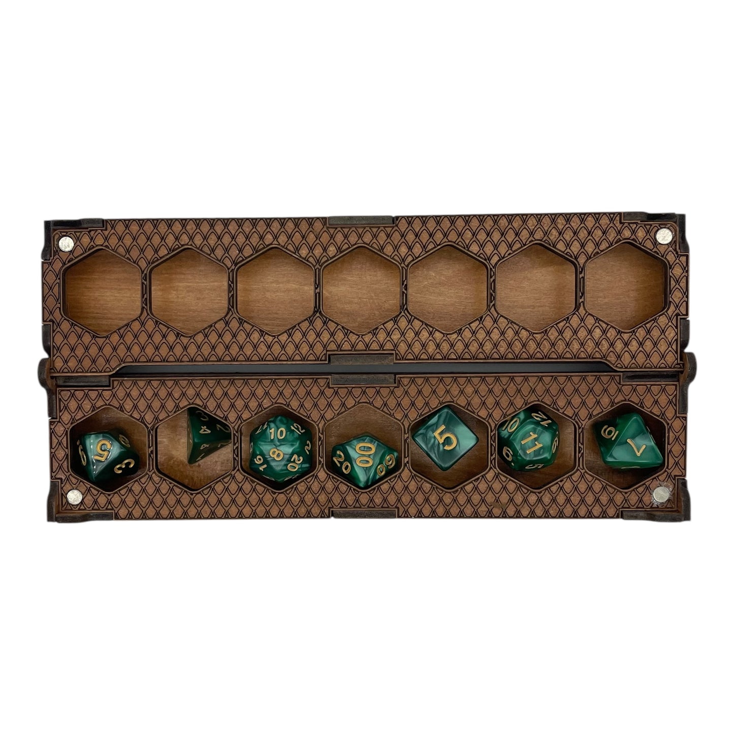 Laser Engraved D&D Dice Holder | Magnetic Wooden Dice Box | RPG Dice Case for Tabletop Gamers