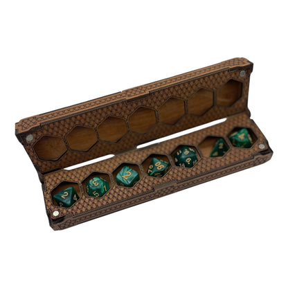 Laser Engraved D&D Dice Holder | Magnetic Wooden Dice Box | RPG Dice Case for Tabletop Gamers