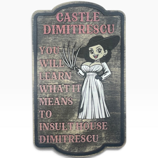 Castle Dimitrescu Chibi Style Wooden Wall Sign