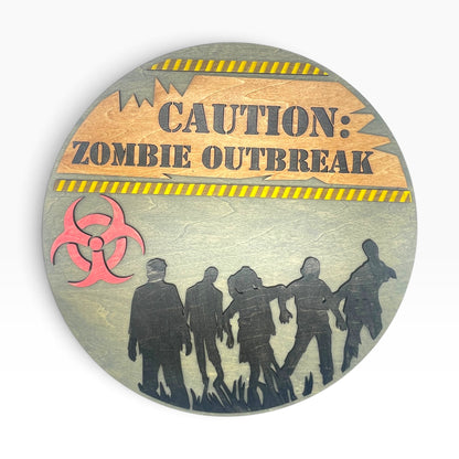 Caution: Zombie Outbreak Wooden Wall Sign