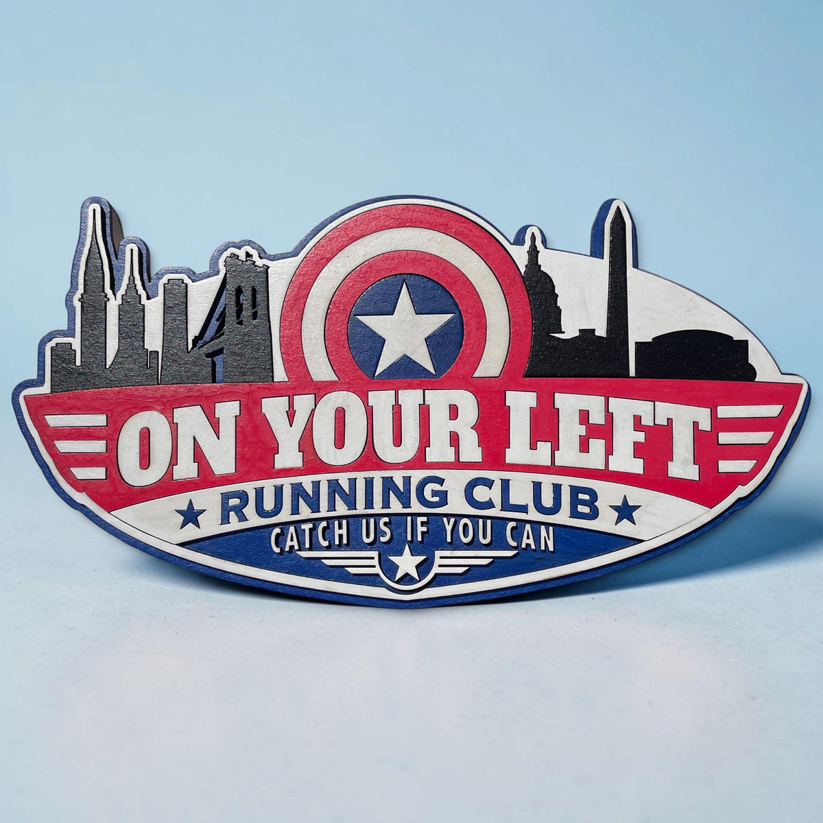 Captain America's On Your Left Running Club Wooden Wall Sign