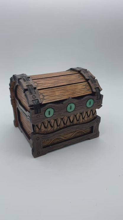 Laser Engraved Mimic Box – Handcrafted Fantasy Decor, Basswood Keepsake Chest, DnD Dice Box or Trinket Storage